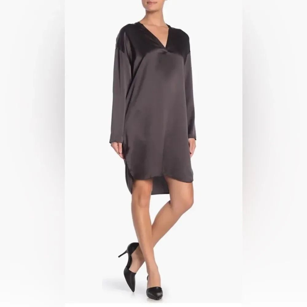 NWT VINCE Silk Black Tunic V-neck Dress XSmall $425